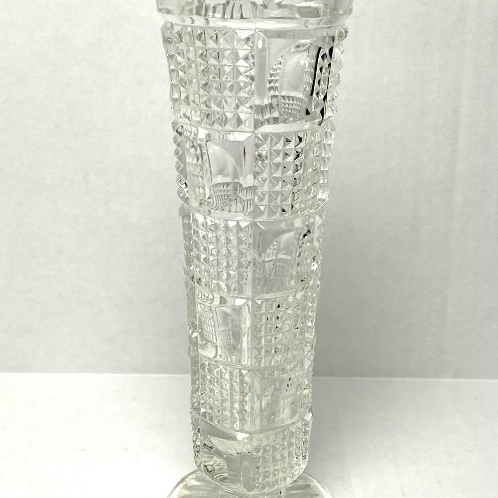 Elegant Vintage Cut Glass Vase - 8”